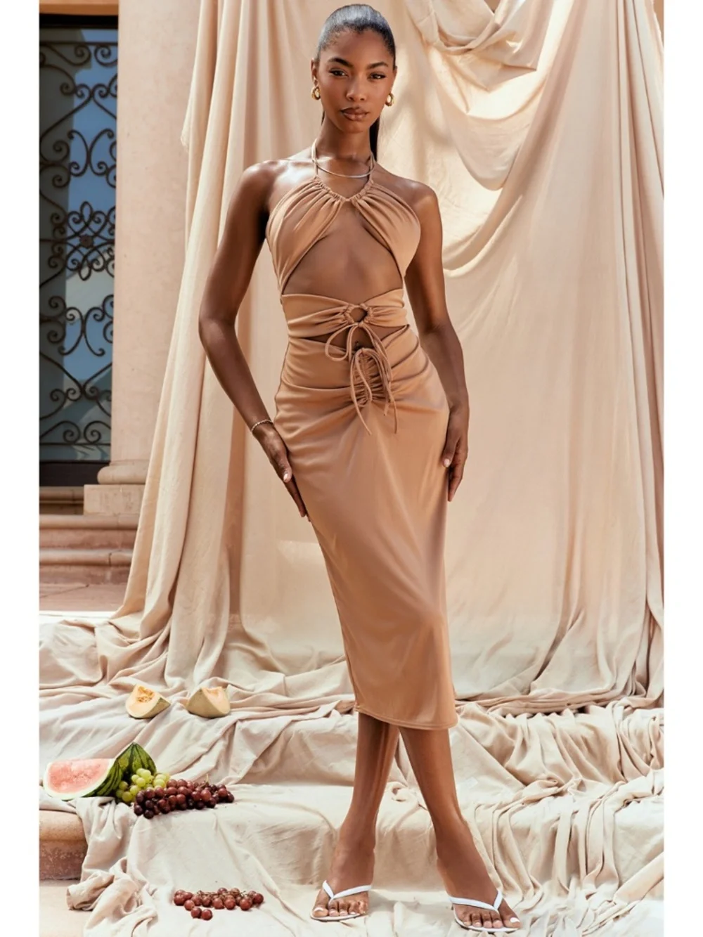 house of cb cut out dress NEW House of CB Kasia Cutout Dress Caramel Large